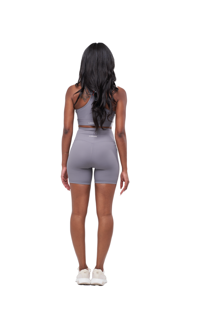 AMPMOVE RAGE SET (SHORT AND SPORT BRA) - ASH - LAMANI DESIGN